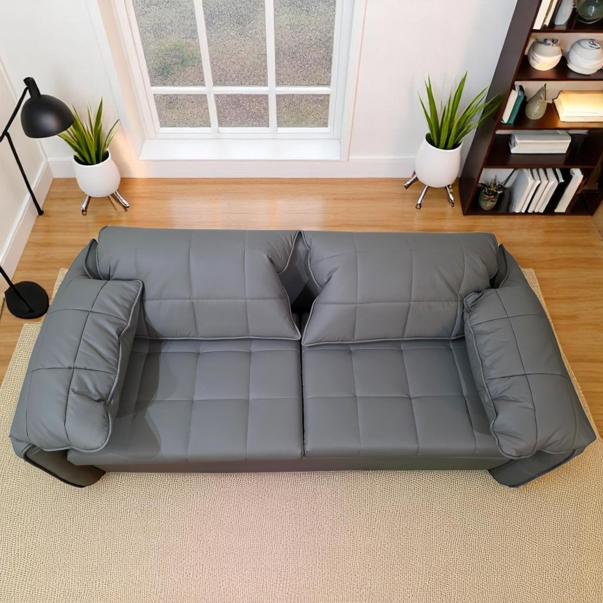 UNICORN FURNITURE Elephant-Style King Size Pull-Out Sofa Bed with Storage – Grey Leather Convertible Couch