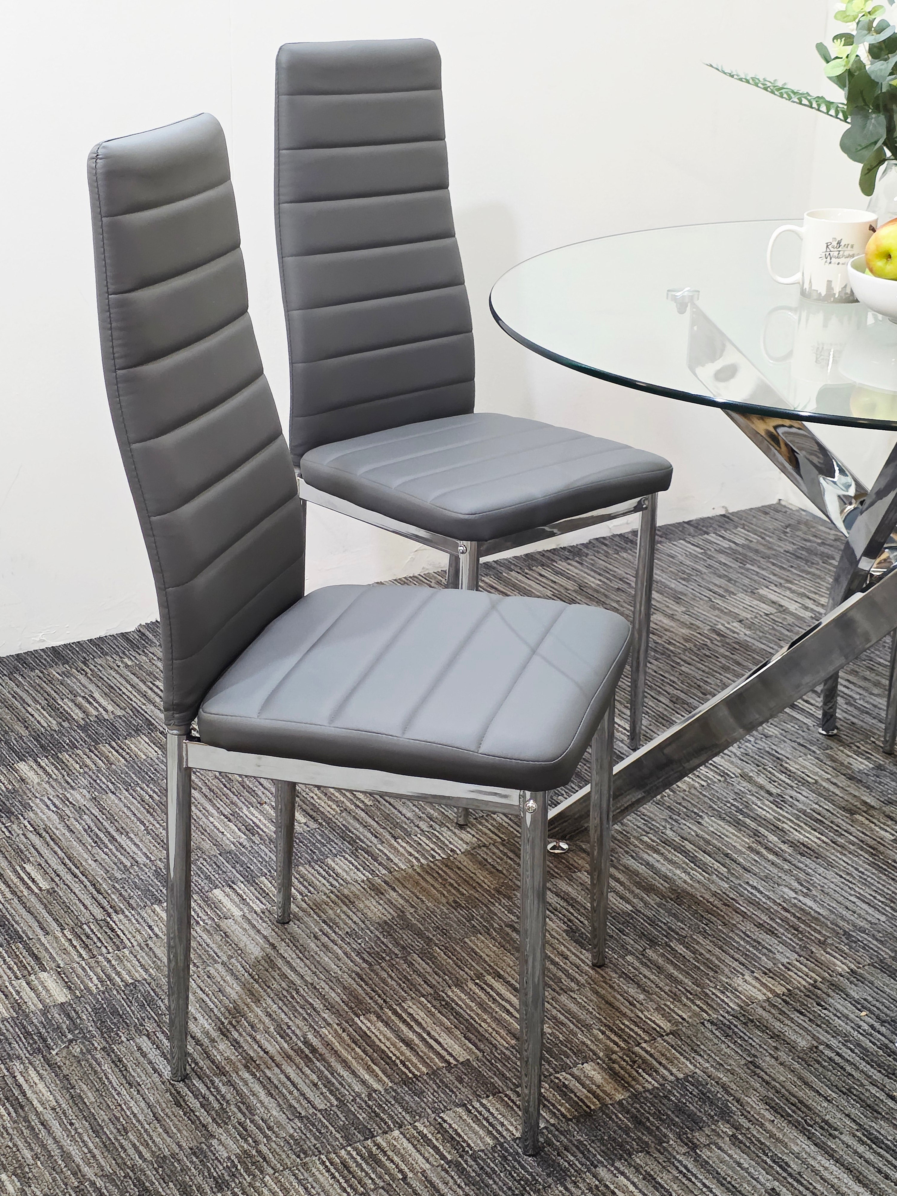 UNICORN FURNITURE 100cm Round Glass Dining Table Set with 4 Faux Leather Chairs – Modern Chrome Nest Design, Tempered Glass Top, for Restaurant Furniture Set - Kitchen & Dining Room