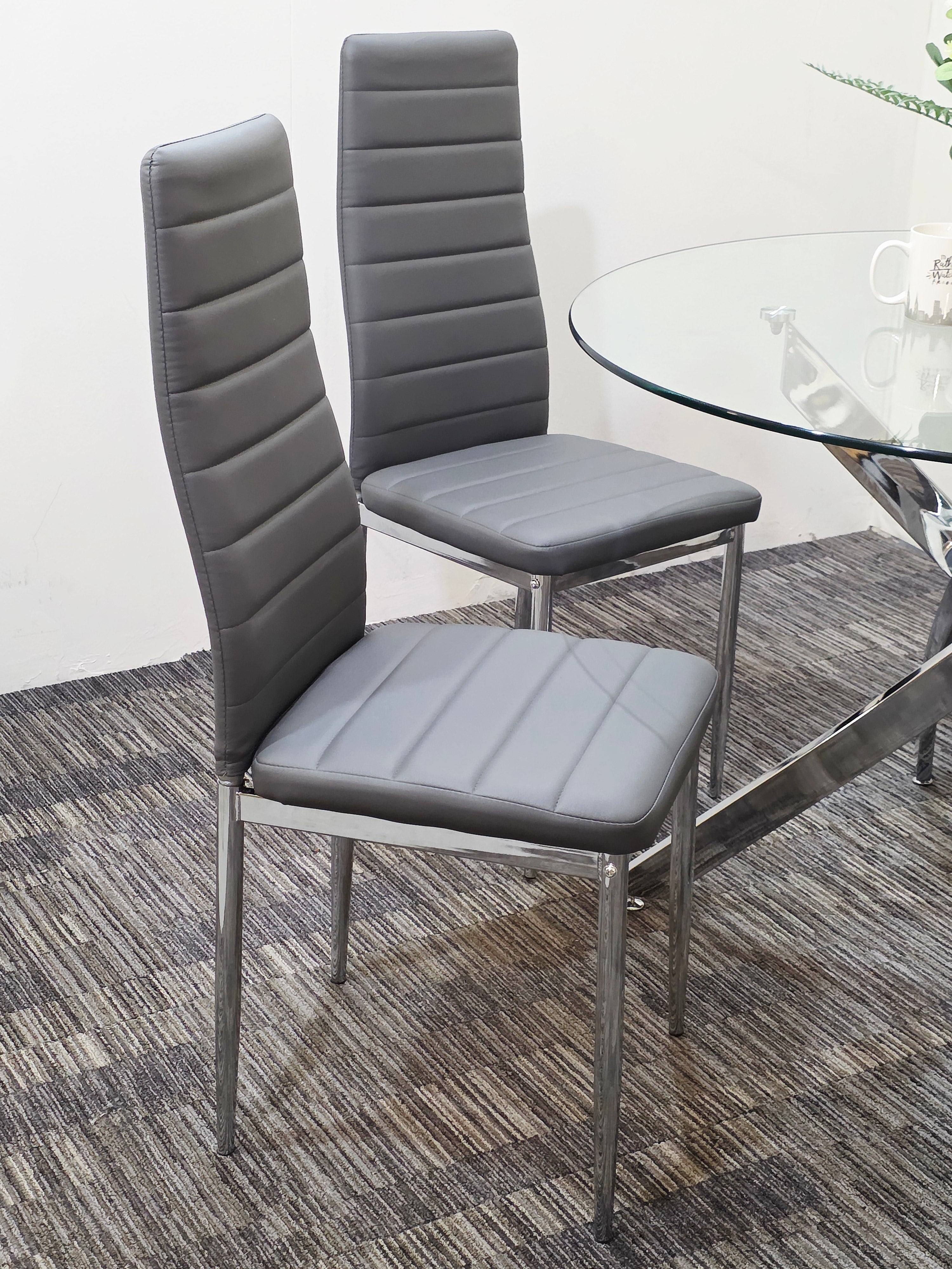 UNICORN FURNITURE 100cm Round Glass Dining Table Set with 4 Faux Leather Chairs – Modern Chrome Nest Design, Tempered Glass Top, for Restaurant Furniture Set - Kitchen & Dining Room