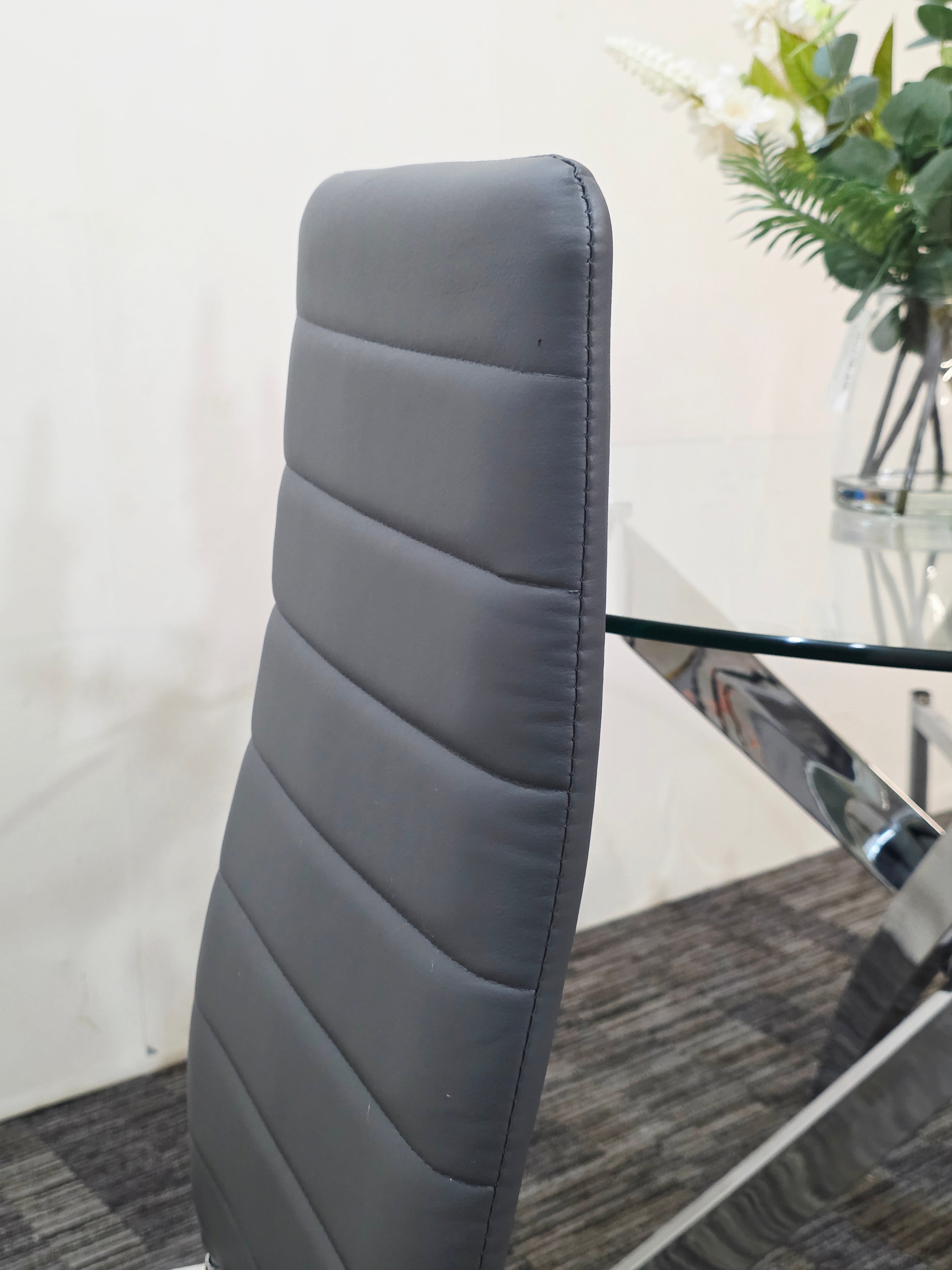 UNICORN FURNITURE 100cm Round Glass Dining Table Set with 4 Faux Leather Chairs – Modern Chrome Nest Design, Tempered Glass Top, for Restaurant Furniture Set - Kitchen & Dining Room