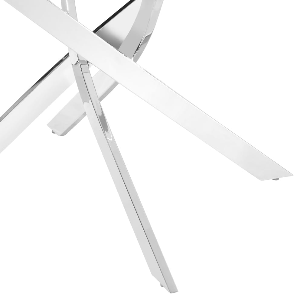 UNICORN FURNITURE 100cm Round Glass Dining Table Set with 4 Faux Leather Chairs – Modern Chrome Nest Design, Tempered Glass Top, for Kitchen & Dining Room