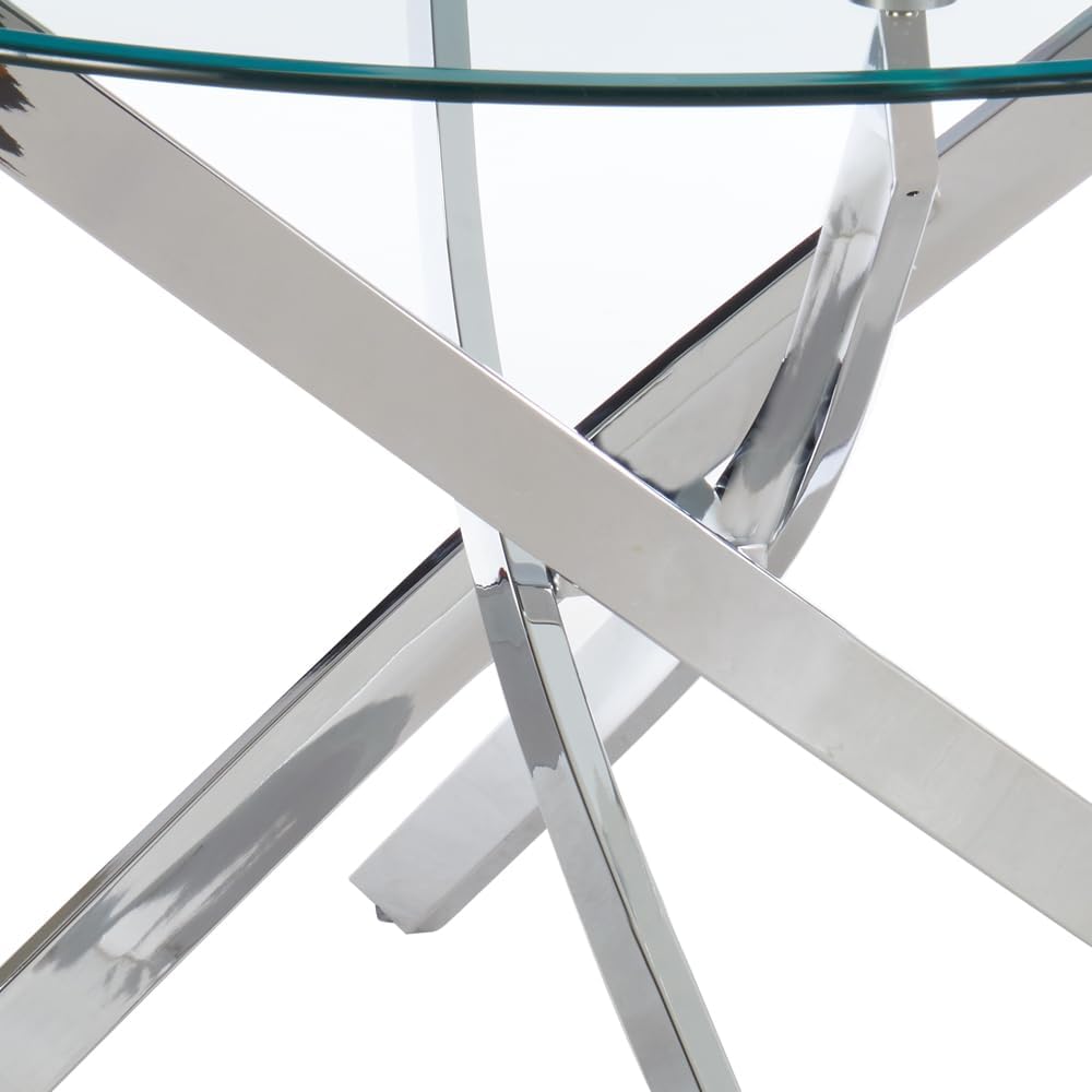 UNICORN FURNITURE 100cm Round Glass Dining Table Set with 4 Faux Leather Chairs – Modern Chrome Nest Design, Tempered Glass Top, for Restaurant Furniture Set - Kitchen & Dining Room