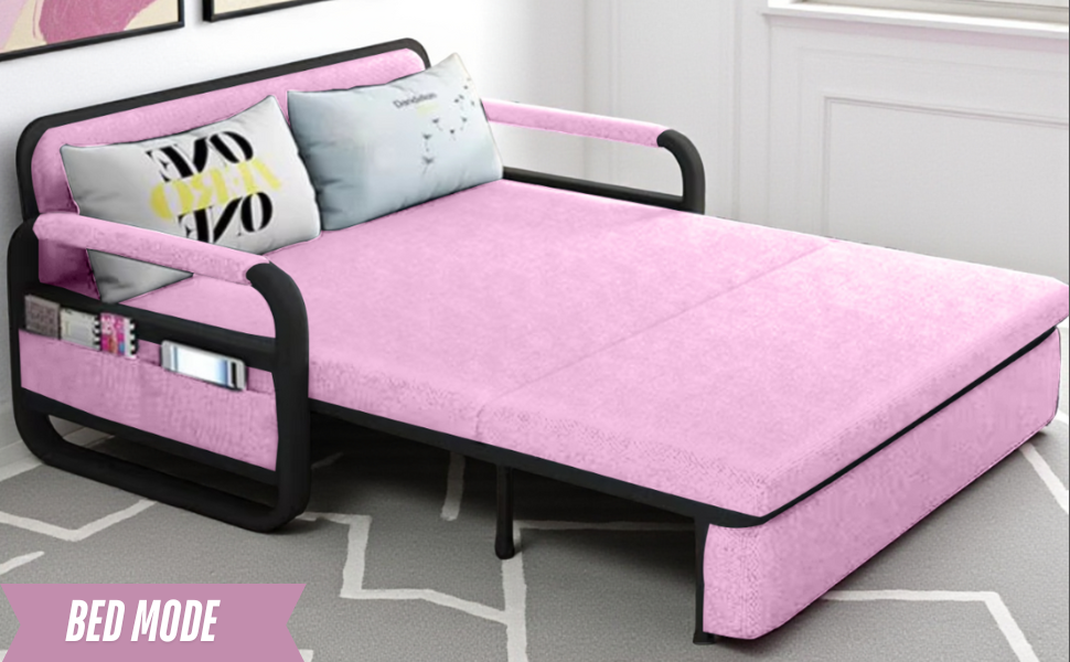 UNICORN FURNITURE Pull Out Sofa Bed with Storage – Convertible Reclining Compact Space Saving Sofabed for Small Spaces 158cm( Pink & Black)