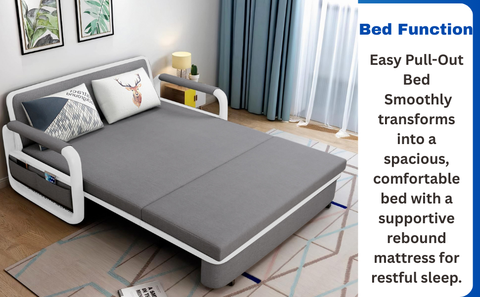 UNICORN FURNITURE Sofa Bed with Storage – Pull Out Sofa Bed with Storage for Small Spaces, Sleeper Couch with Armrest Pockets, Foldable Reclining Design, Easy Assembly, 158cm Width (Glacier Grey)