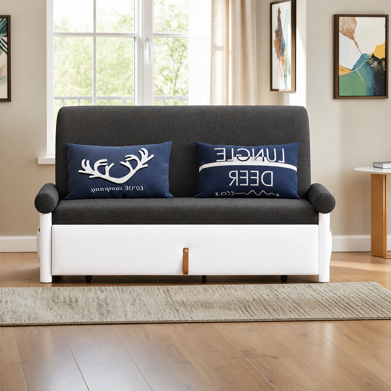 UNICORN FURNITURE Convertible Sofa Bed Double with Storage – 2 Seater Pull Out Sofa Bed, Modern Sofa Bed Double Sleeper Couch for Living Room, Guest Room & Small Spaces (Dark Grey)