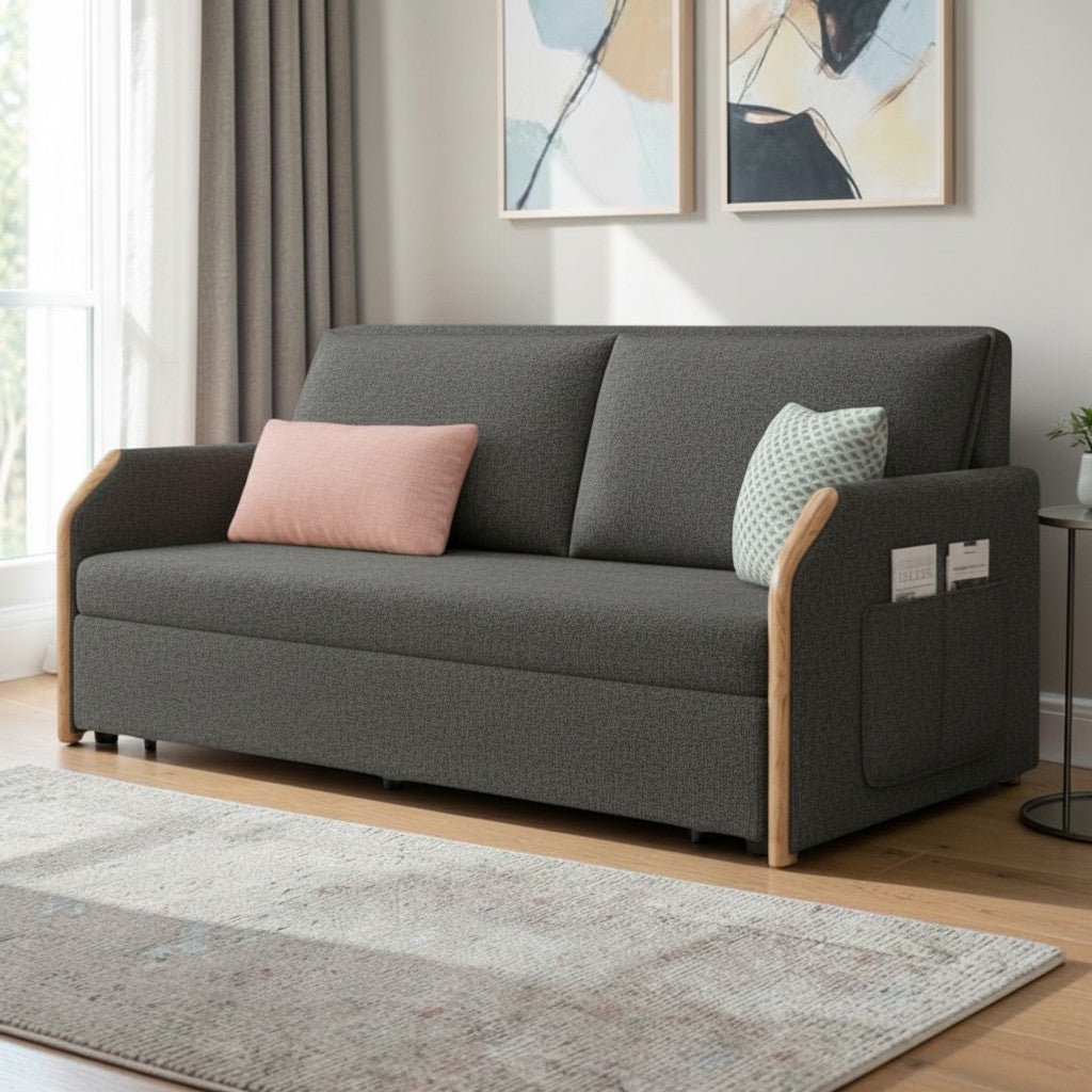 UNICORN FURNITURE Convertible Sofa Bed with Storage, King Size Pull Out Sofa Bed, 3 Seater Sofa Bed in Removable Cotton Fabric, Tool-Free Assembly Sofa Bed with Hidden Storage 170cm (Dark Grey)