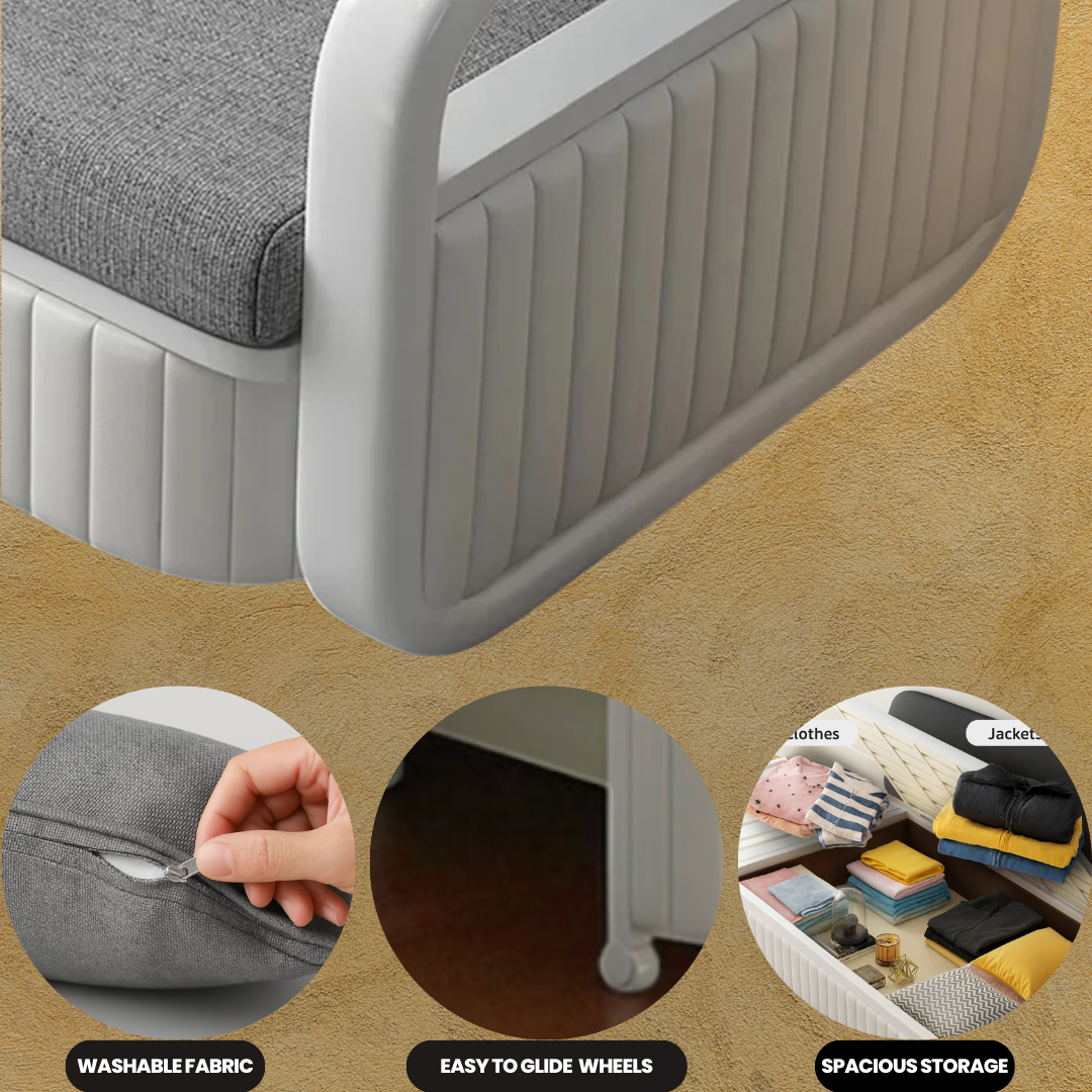 Unicorn Furniture Sofa Bed Modern Foldable Reclining Sleeper Bed Pull Out SofaBed with Storage Upholstered in Grey Cotton Linen & White Leather