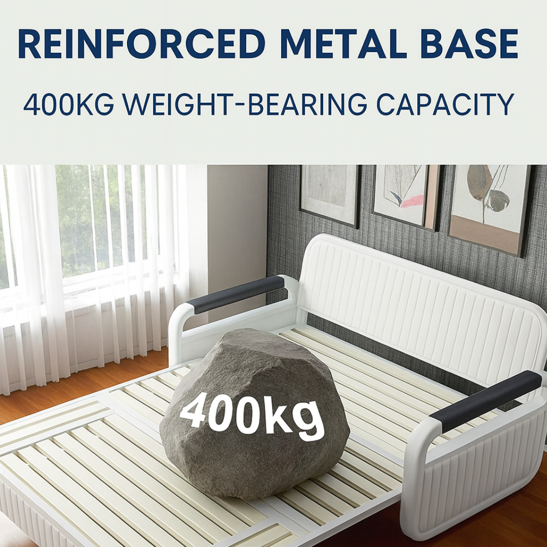 Unicorn Furniture Sofa Bed Modern Foldable Reclining Sleeper Bed Pull Out SofaBed with Storage Upholstered in Grey Cotton Linen & White Leather