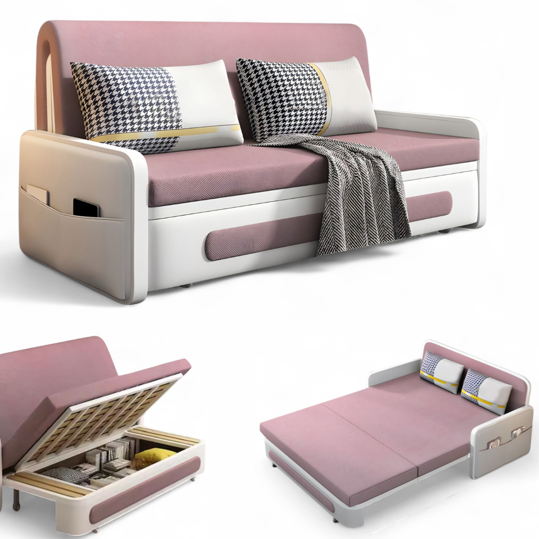 UNICORN FURNITURE Convertible Sleeper Sofa Bed Modern Reclining Foldable Bed Pull Out Sofa Bed With Storage Space Saving Multifunctional Sofabed (Pink & White)