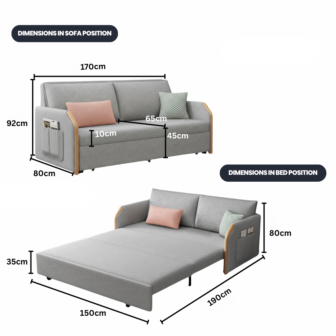 UNICORN FURNITURE Convertible Sofa Bed with Storage, King Size Pull Out Sofa Bed, 3 Seater Sofa Bed in Removable Cotton Fabric, Tool-Free Assembly Sofa Bed with Hidden Storage 170cm (Glacier Grey)