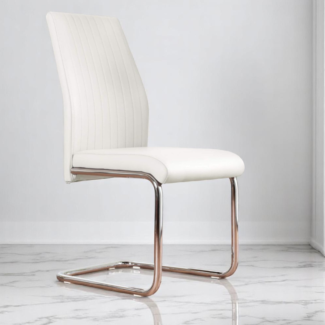 UNICORN FURNITURE 100cm Round Glass Dining Table Set with 4 Faux Leather Chairs – Modern Chrome Nest Design, Tempered Glass Top, for Kitchen & Dining Room