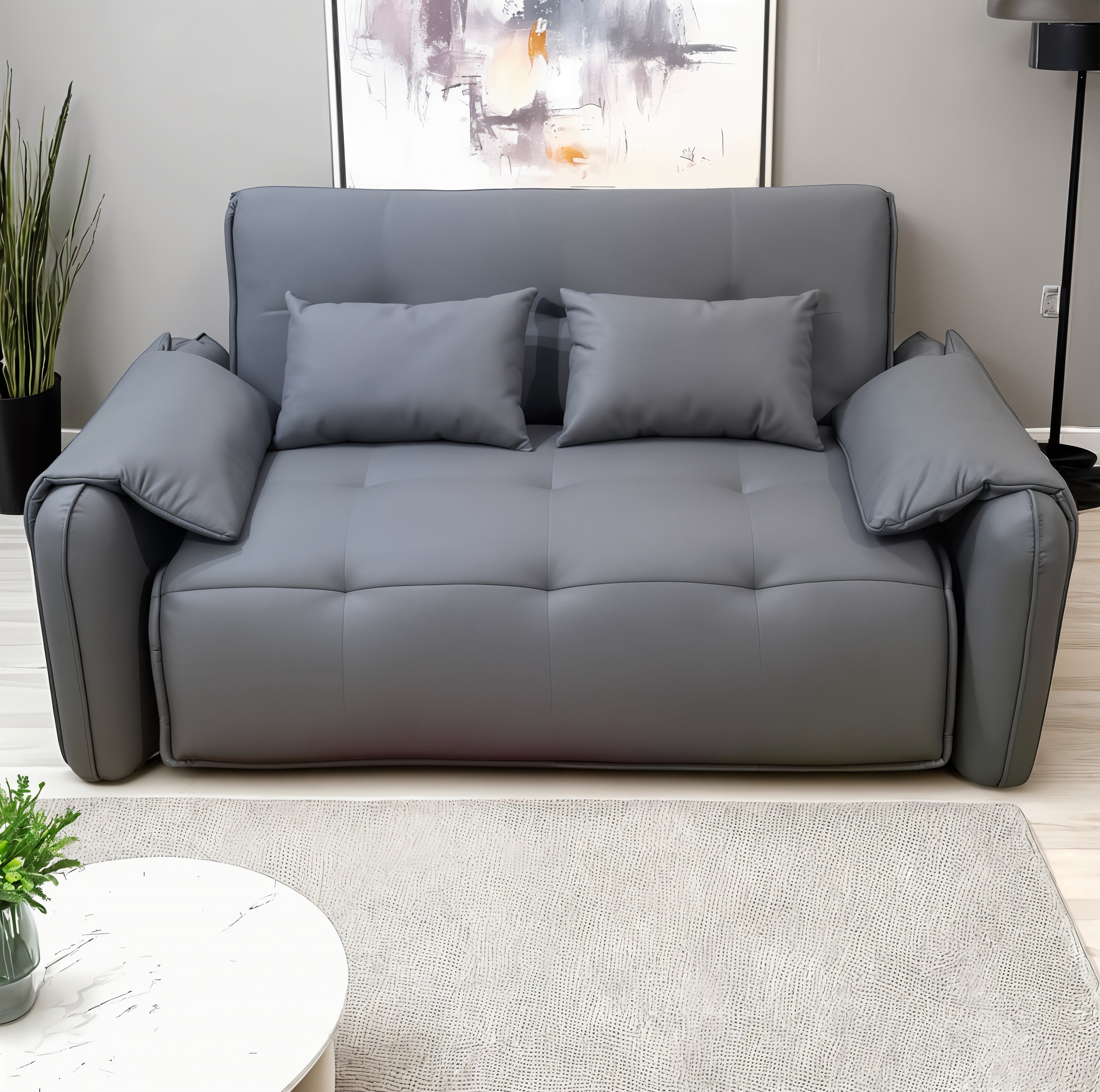 UNICORN FURNITURE Elephant Style Pull Out Sofa Bed Remote Control Recliner Motorised 3-Seater Pull Out Sofa Bed with Storage in Faux Leather with 5-Speed Adjustable Legrest, Ergonomic Support