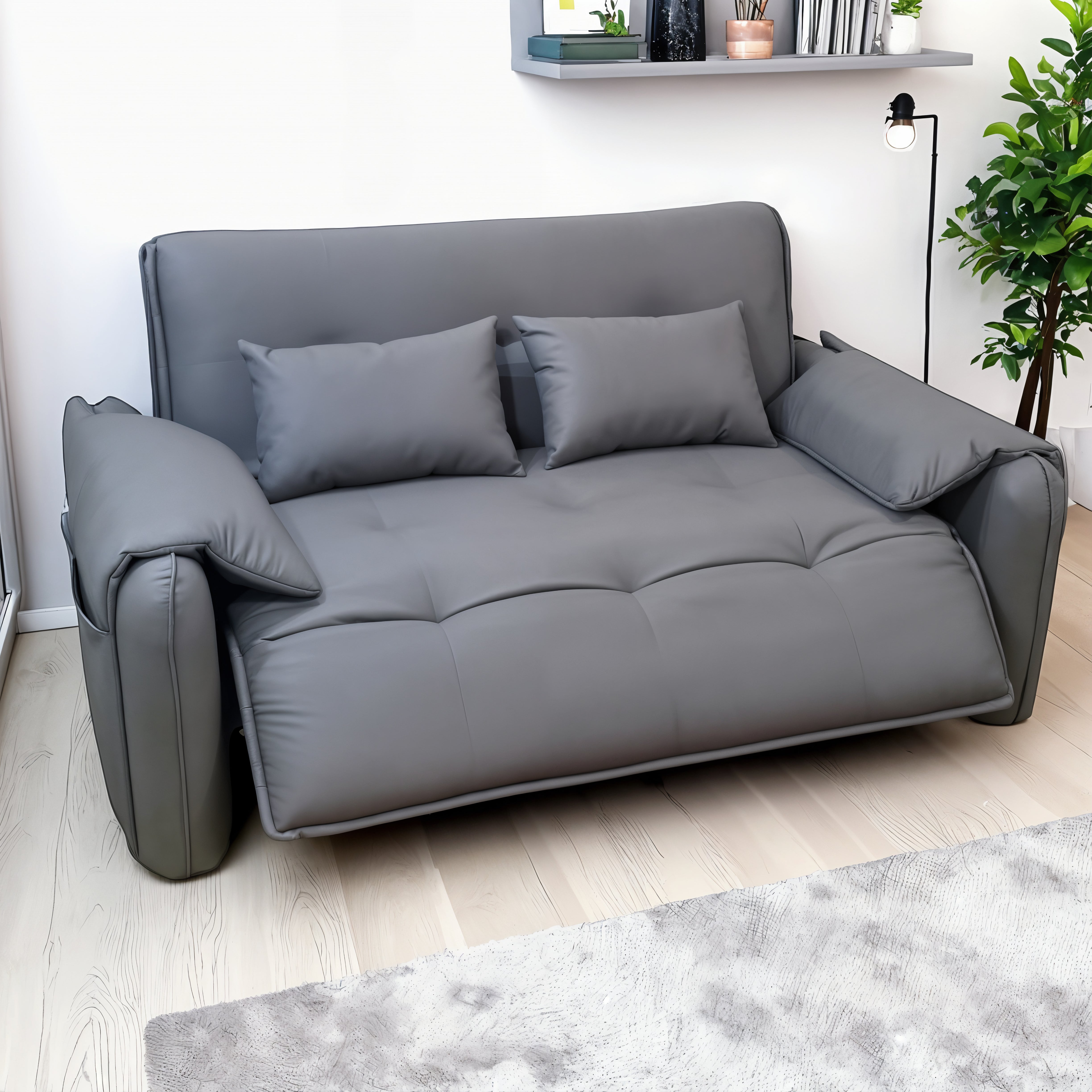 UNICORN FURNITURE Elephant Style Pull Out Sofa Bed Remote Control Recliner Motorised 3-Seater Pull Out Sofa Bed with Storage in Faux Leather with 5-Speed Adjustable Legrest, Ergonomic Support