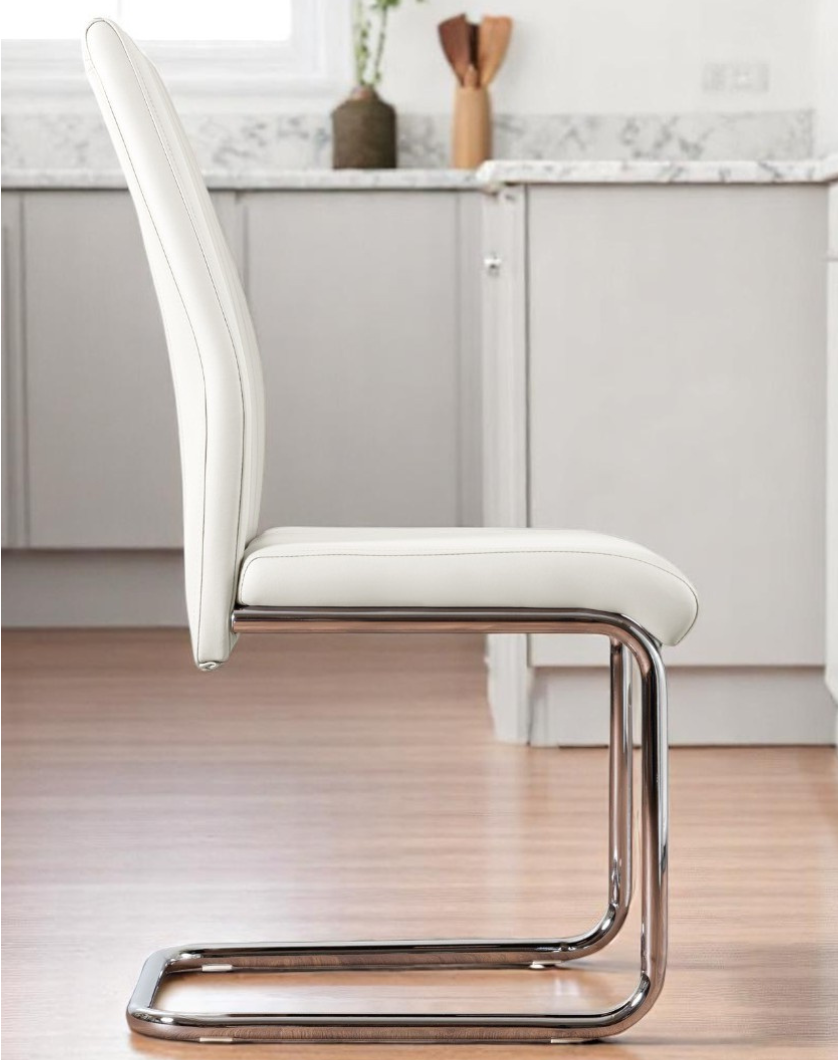 UNICORN FURNITURE 100cm Round Glass Dining Table Set with 4 Faux Leather Chairs – Modern Chrome Nest Design, Tempered Glass Top, for Kitchen & Dining Room