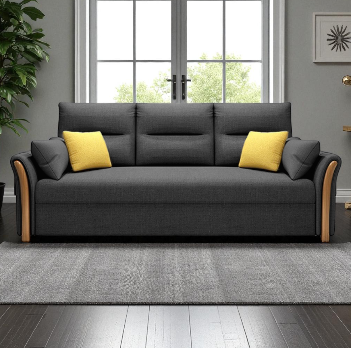 Unicorn Furniture Convertible Sofa Bed King Size Pull Out Sofabed with Storage in Cotton Fabric, Tool-Free Assembly, Modern Reclining Sleeper Couch for Living Room, Guest Room & Small Spaces (Grey)