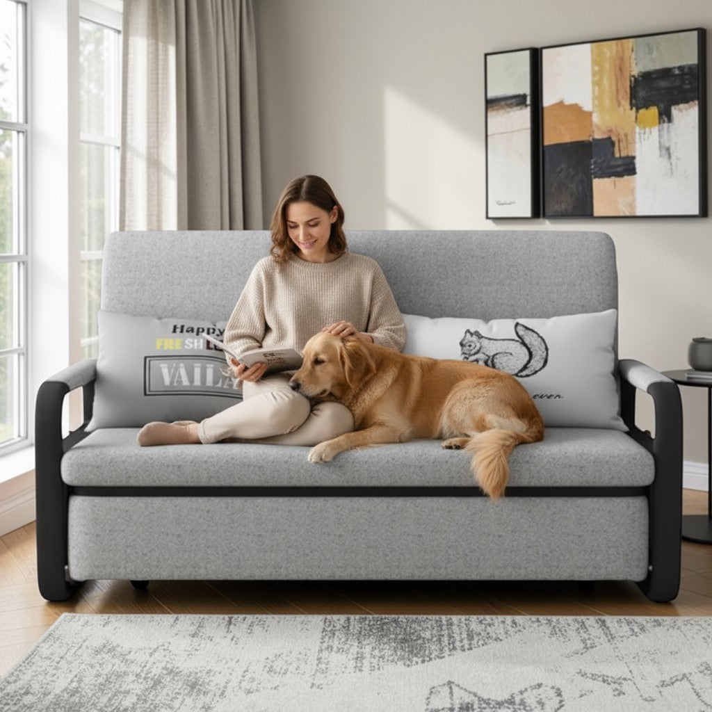 UNICORN FURNITURE Pull Out Sofa Bed with Storage – Convertible 2 Seater Sofa Bed, Reclining Sleeper Couch, Compact Space Saving Sofabed for Living Room, Guest Room & Small Spaces 158cm (Glacier Grey)