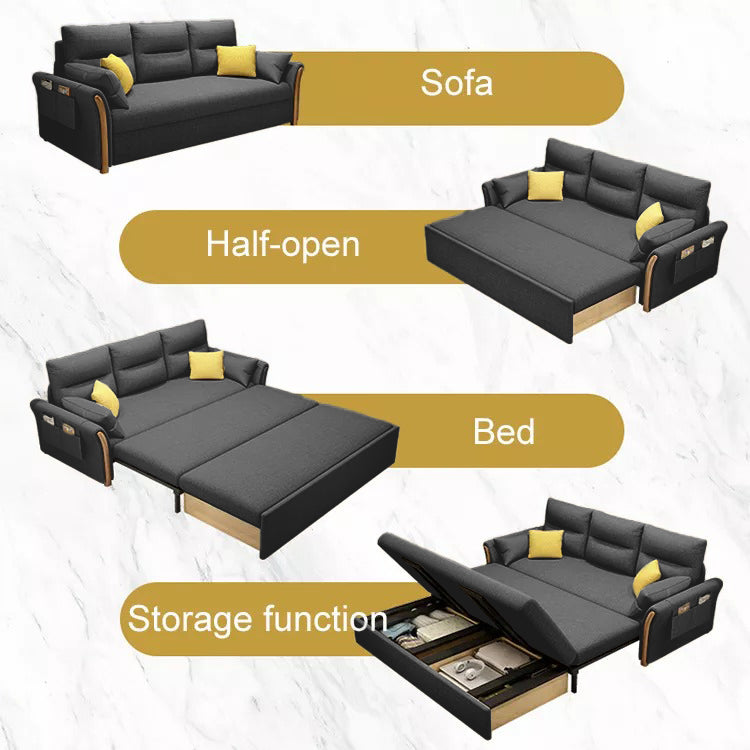 Unicorn Furniture Convertible Sofa Bed King Size Pull Out Sofabed with Storage in Cotton Fabric, Tool-Free Assembly, Modern Reclining Sleeper Couch for Living Room, Guest Room & Small Spaces (Grey)