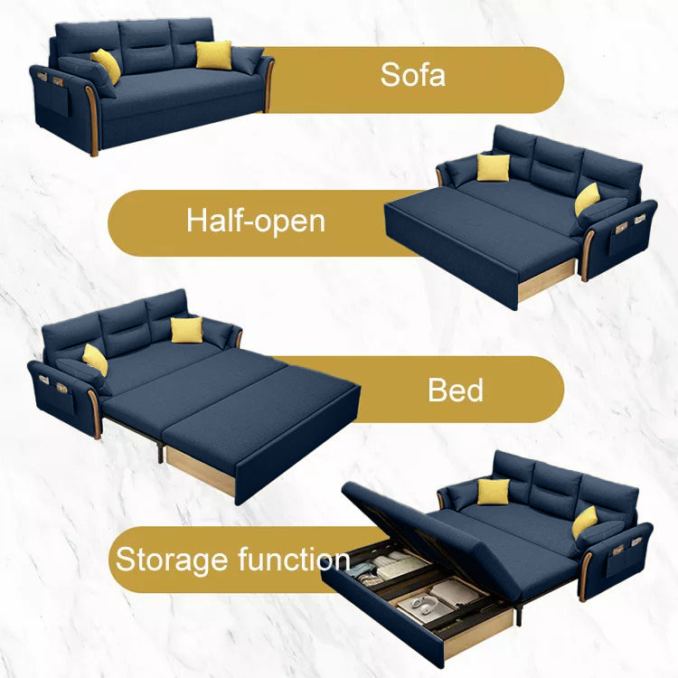 Unicorn Furniture Convertible Sofa Bed King Size Pull Out Sofabed with Storage in Cotton Fabric, Tool-Free Assembly, Modern Reclining Sleeper Couch for Living Room, Guest Room & Small Spaces (Blue)