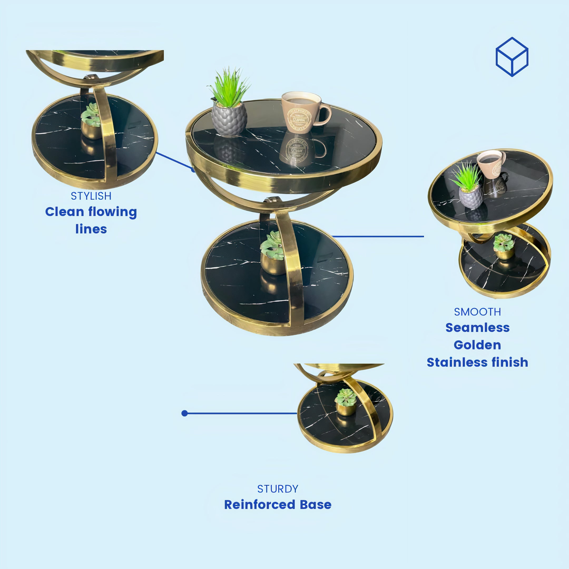 Luxurious Round Marble Coffee Table Sturdy Stainless Steel Gold Side Table 2 Tier Side Modern Coffee Table