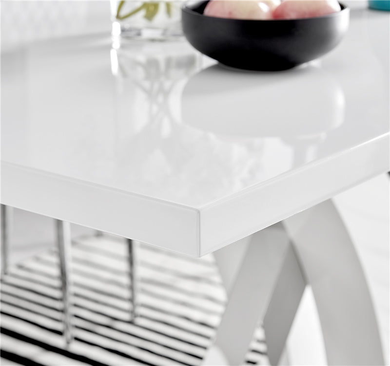 6 Seater Dining Table With Chairs - Dining Table and Chairs for 6 (Glossy Table + 6 Lorenzo Leather Chairs) White