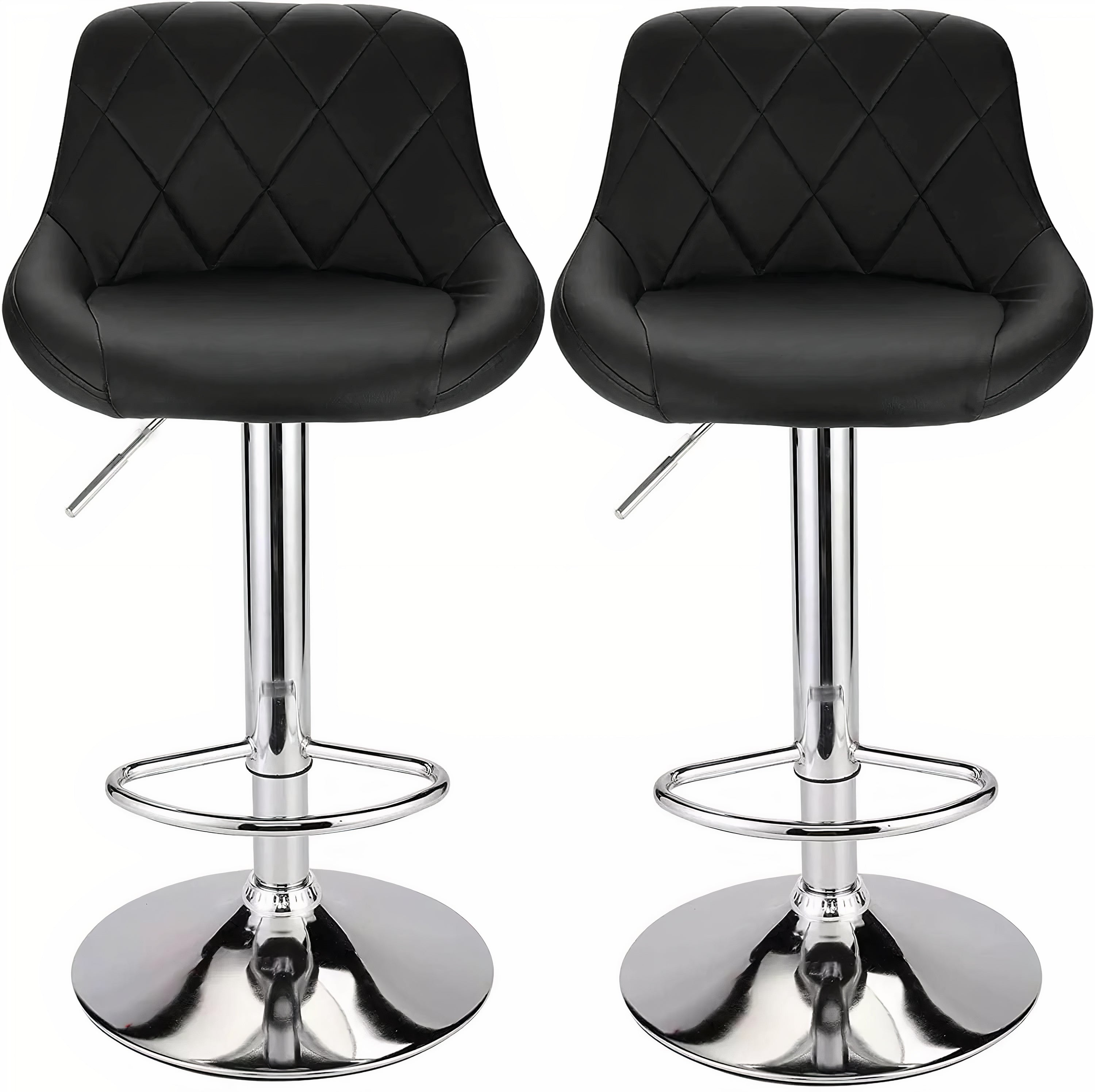 Leather Swivel Kitchen Bar Stool in Sturdy Polished Shining Chrome Footrest with height adjustable Barstool (Black)