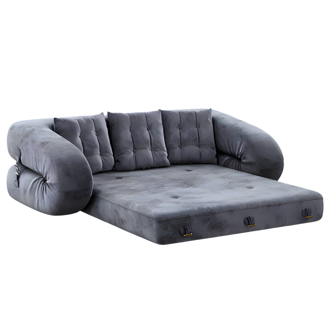 UNICORN Furniture Luxury Grey Velvet Modular Boneless Sofa Bed | 3-in-1 Convertible Sofa, Lounger & Guest Bed | Tool-Free Assembly | Space-Saving High-Density Foam Sleeper Couch for Modern Living
