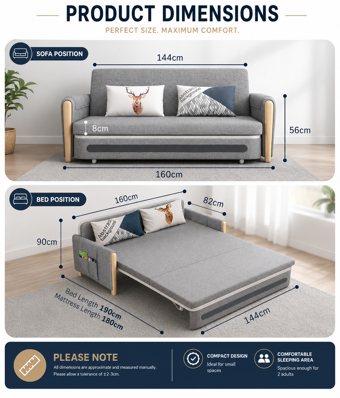 Unicorn Furniture 2 Seater Pull Out Sofa Bed with Storage – Grey & White