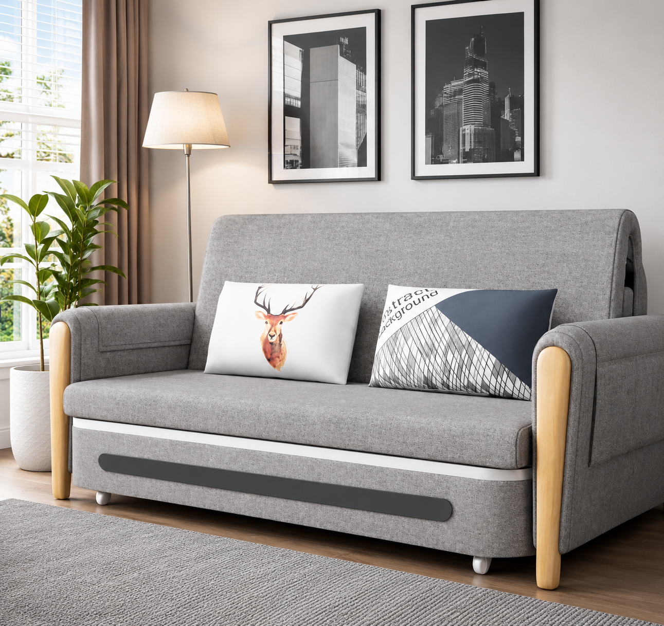 Unicorn Furniture 2 Seater Pull Out Sofa Bed with Storage – Grey & White