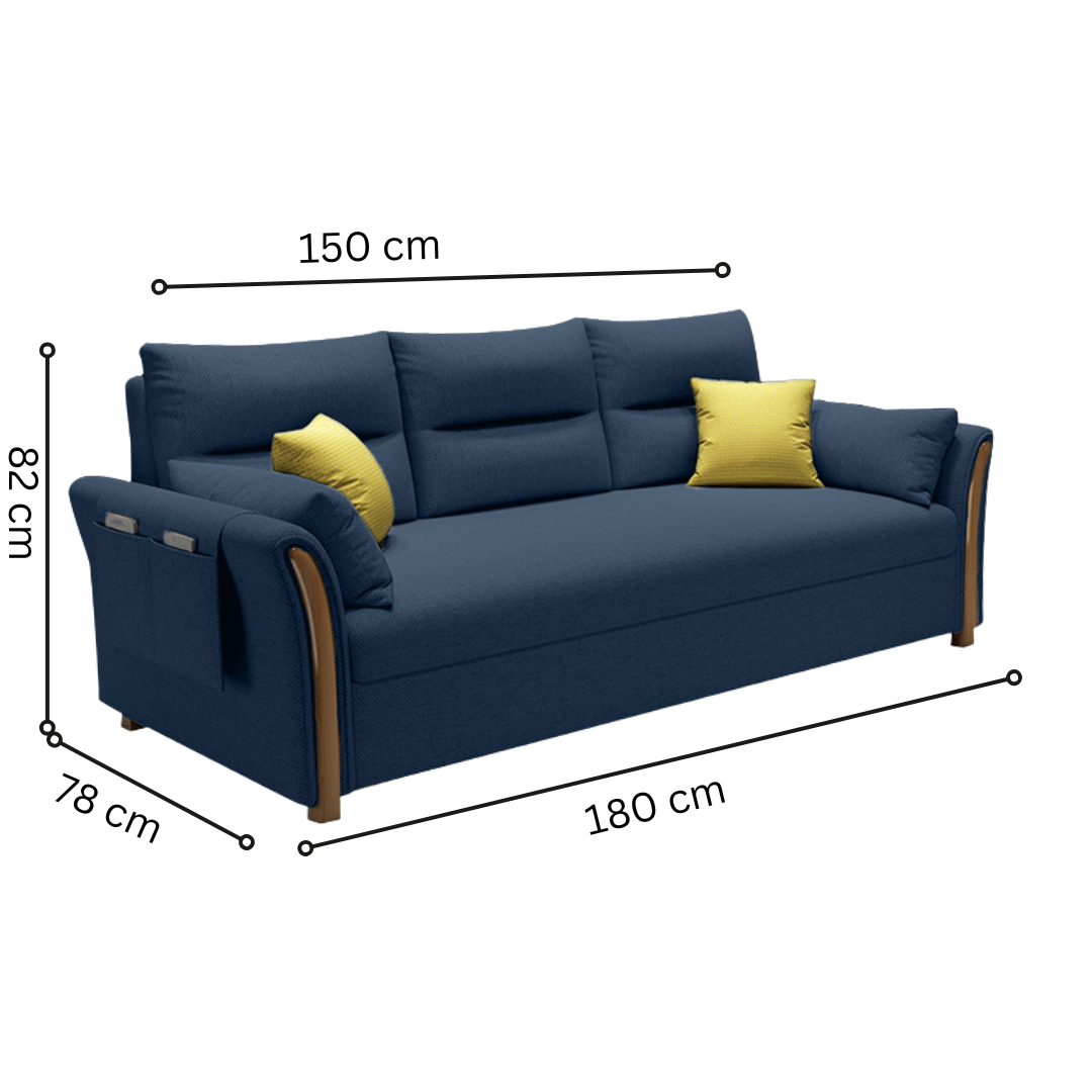 Unicorn Furniture Convertible Sofa Bed King Size Pull Out Sofabed with Storage in Cotton Fabric, Tool-Free Assembly, Modern Reclining Sleeper Couch for Living Room, Guest Room & Small Spaces (Blue)