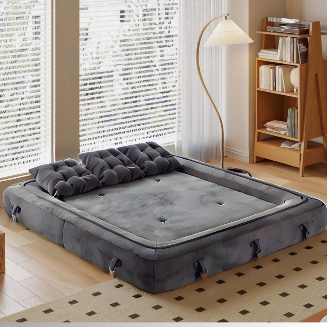 UNICORN Furniture Luxury Grey Velvet Modular Boneless Sofa Bed | 3-in-1 Convertible Sofa, Lounger & Guest Bed | Tool-Free Assembly | Space-Saving High-Density Foam Sleeper Couch for Modern Living