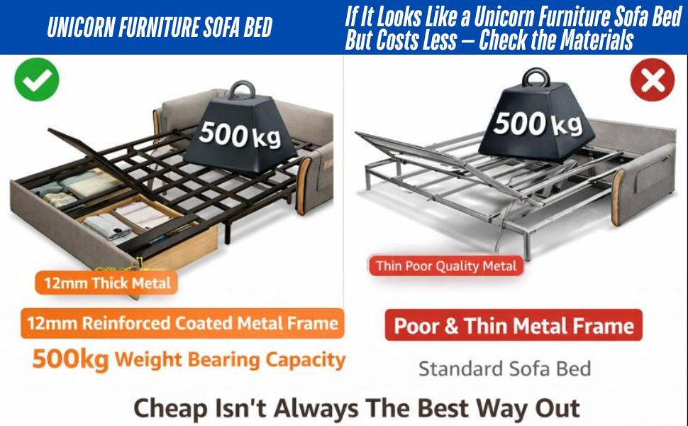 Unicorn Furniture Convertible Sofa Bed King Size Pull Out Sofabed with Storage in Cotton Fabric, Tool-Free Assembly, Modern Reclining Sleeper Couch for Living Room, Guest Room & Small Spaces (Grey)