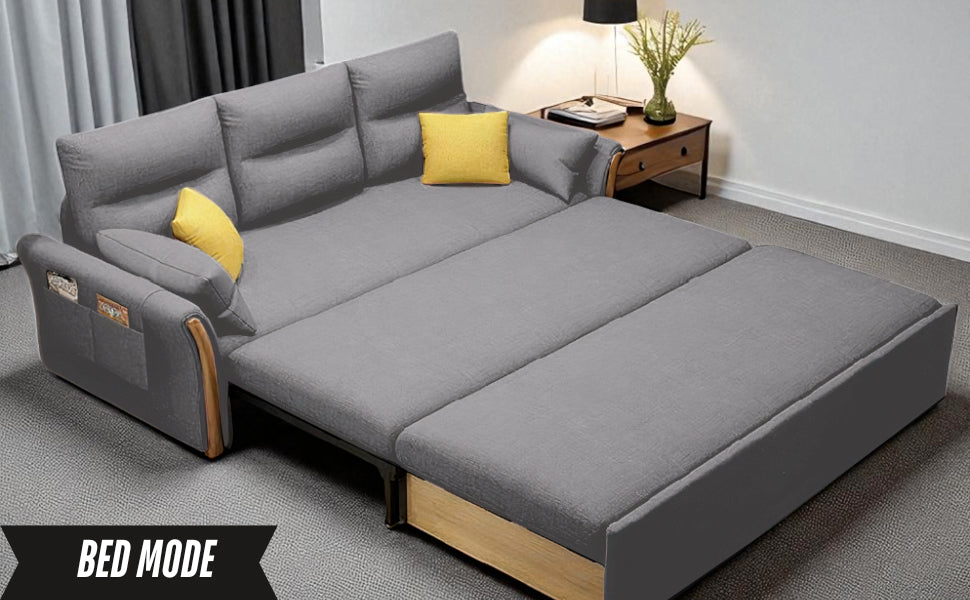 Unicorn Furniture Convertible Sofa Bed King Size Pull Out Sofa Bed with Storage in Cotton Fabric, Tool-Free Assembly, Modern Reclining Sofa Bed for Living Room, Guest Room, Small Spaces (Glacier Grey)