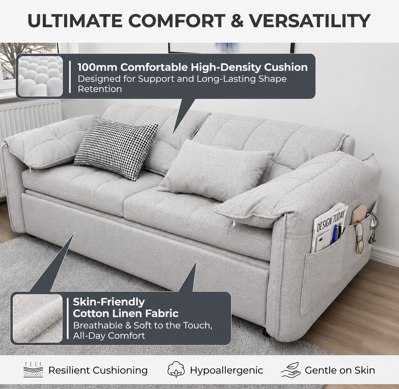 UNICORN FURNITURE Convertible Sofa Bed | Super King Pull Out Sofa Bed with Storage UK