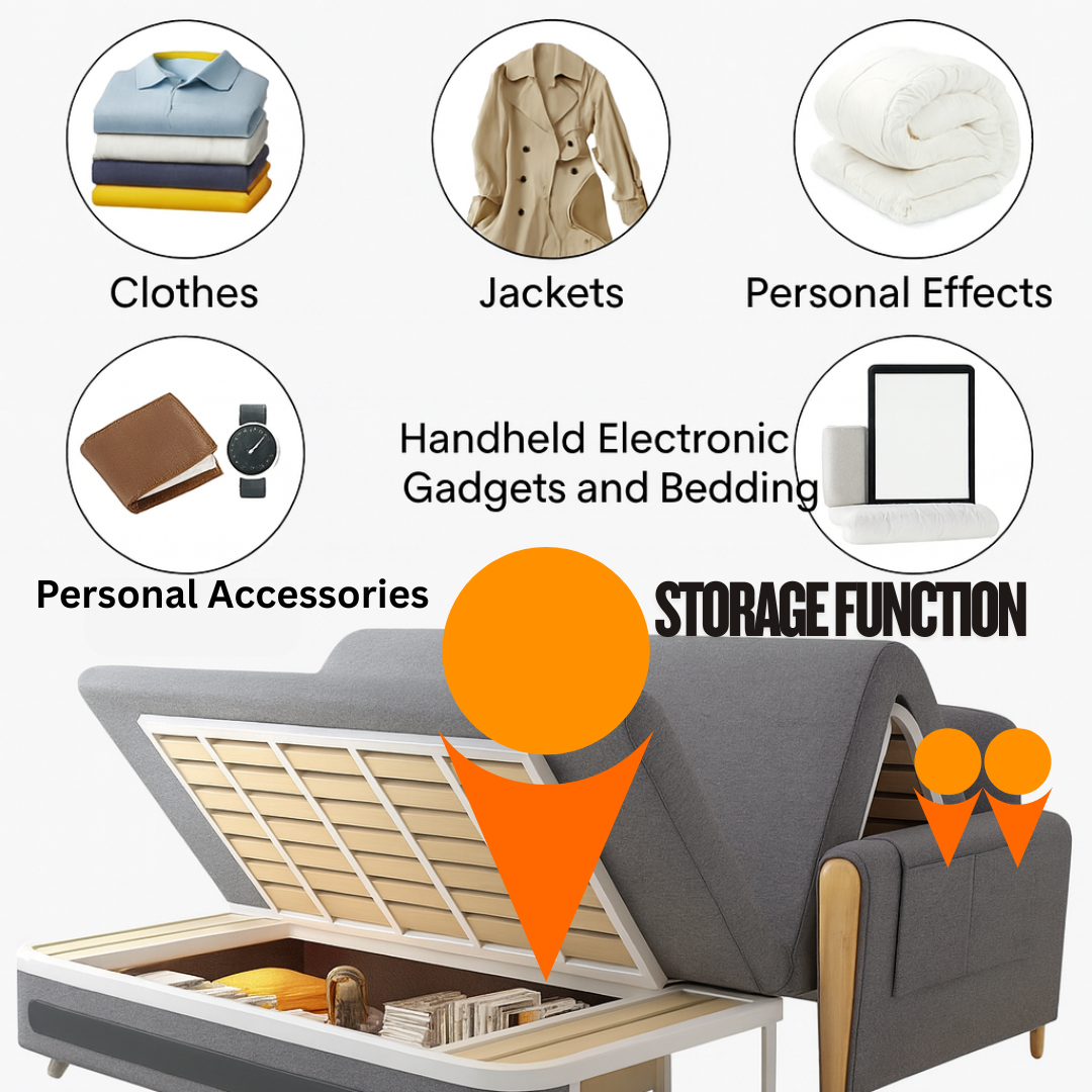 UNICORN FURNITURE Convertible Sleeper Sofa Bed Modern Reclining Foldable Bed Pull Out Sofa Bed With Storage Space Saving Multifunctional Sofabed (Grey/White Padded Armrests)