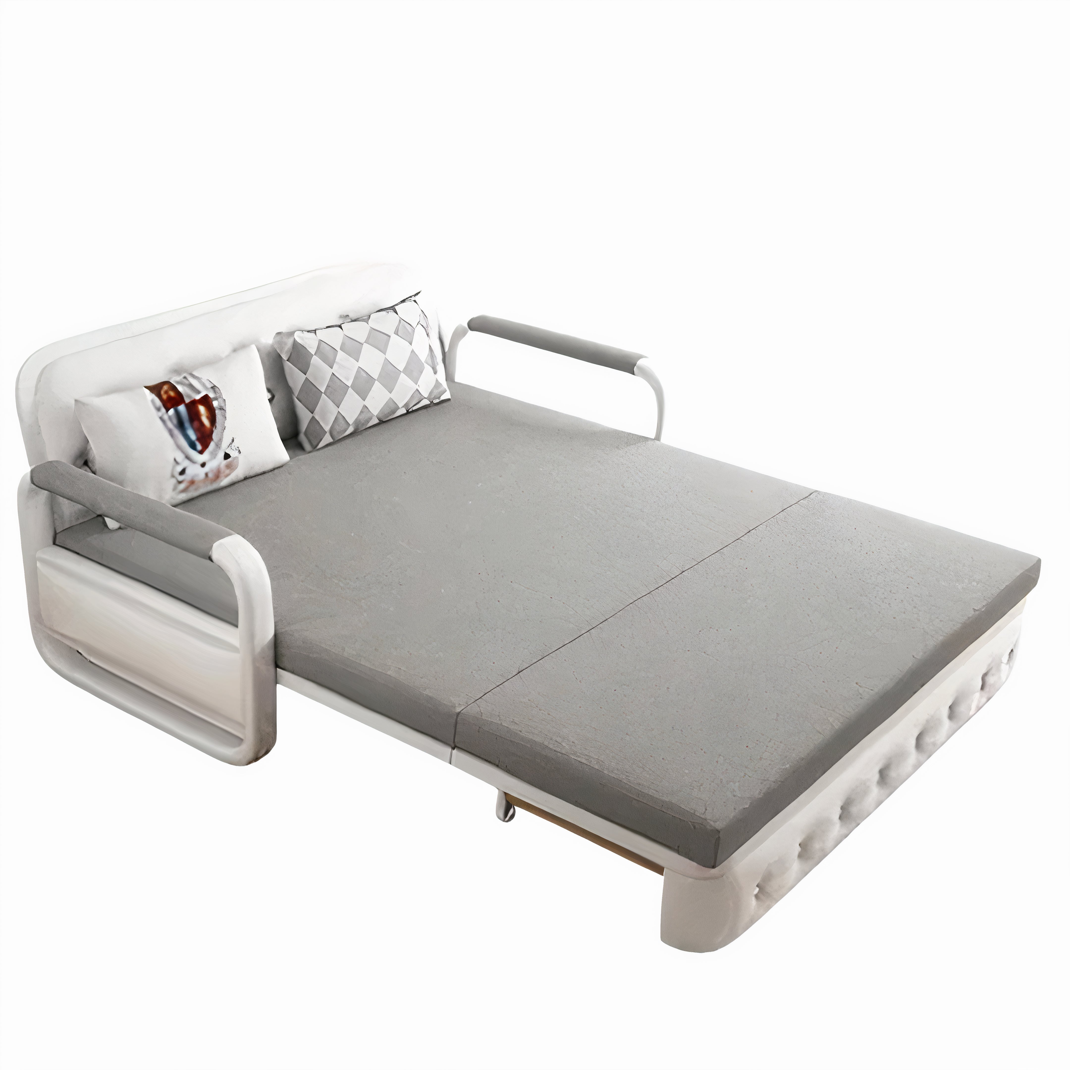 Unicorn Furniture Sofa Bed - Modern Foldable Bed Pull Out Sofa Bed with Storage Sofabed (grey fabric on white leather)