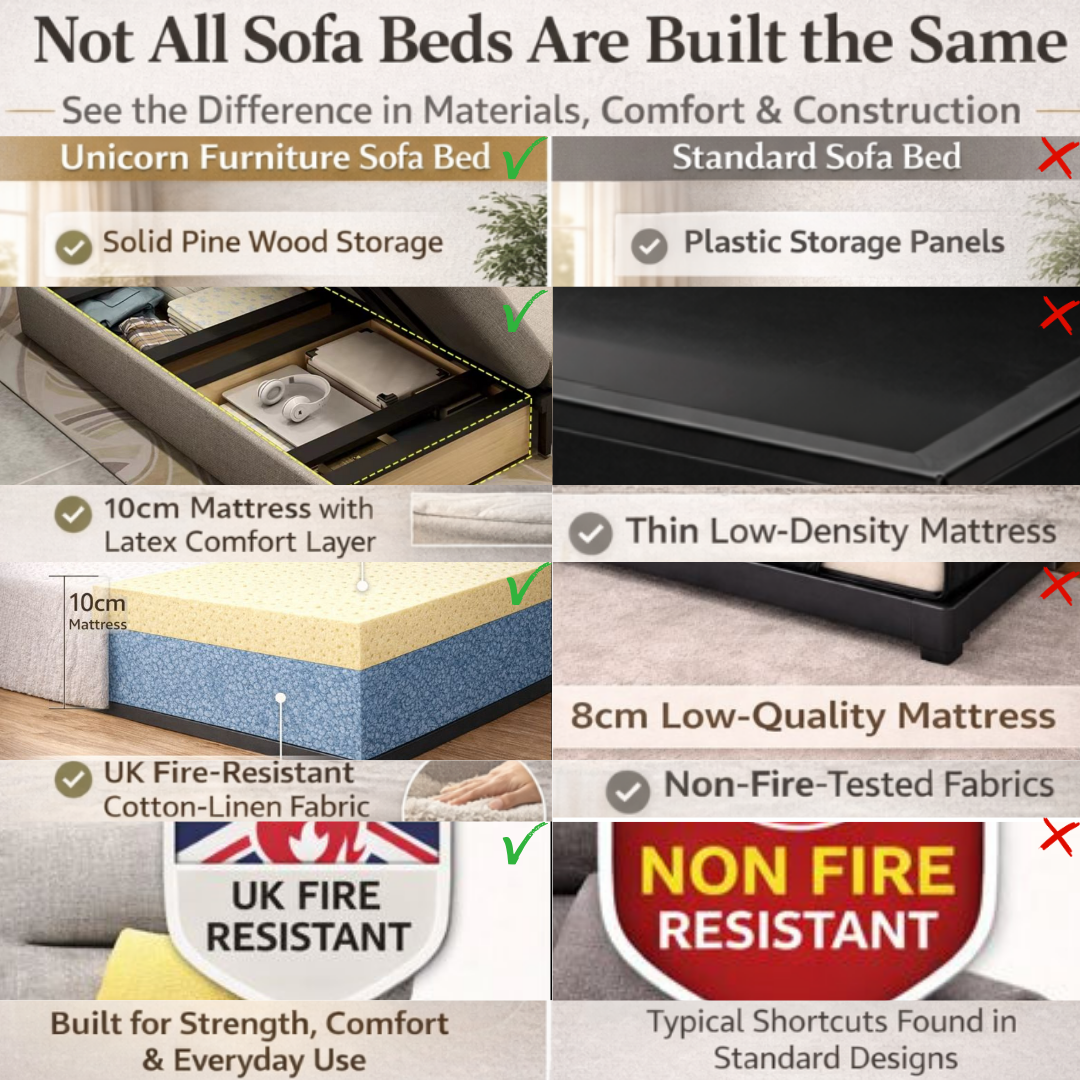 Unicorn Furniture Convertible Sofa Bed King Size Pull Out Sofabed with Storage in Cotton Fabric, Tool-Free Assembly, Modern Reclining Sleeper Couch for Living Room, Guest Room & Small Spaces (Grey)