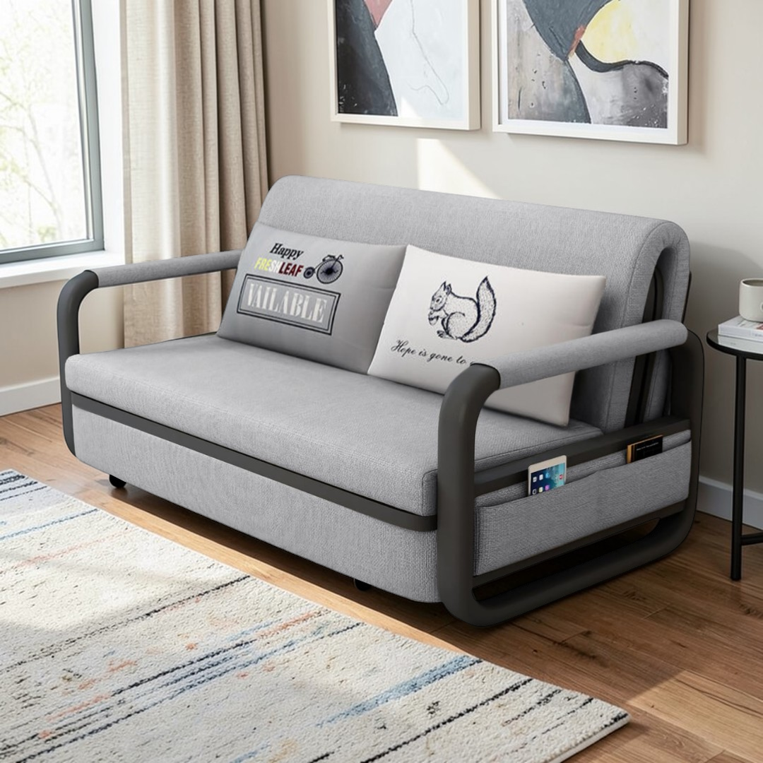 UNICORN FURNITURE Pull Out Sofa Bed with Storage – Convertible 2 Seater Sofa Bed, Reclining Sleeper Couch, Compact Space Saving Sofabed for Living Room, Guest Room & Small Spaces 158cm (Glacier Grey)