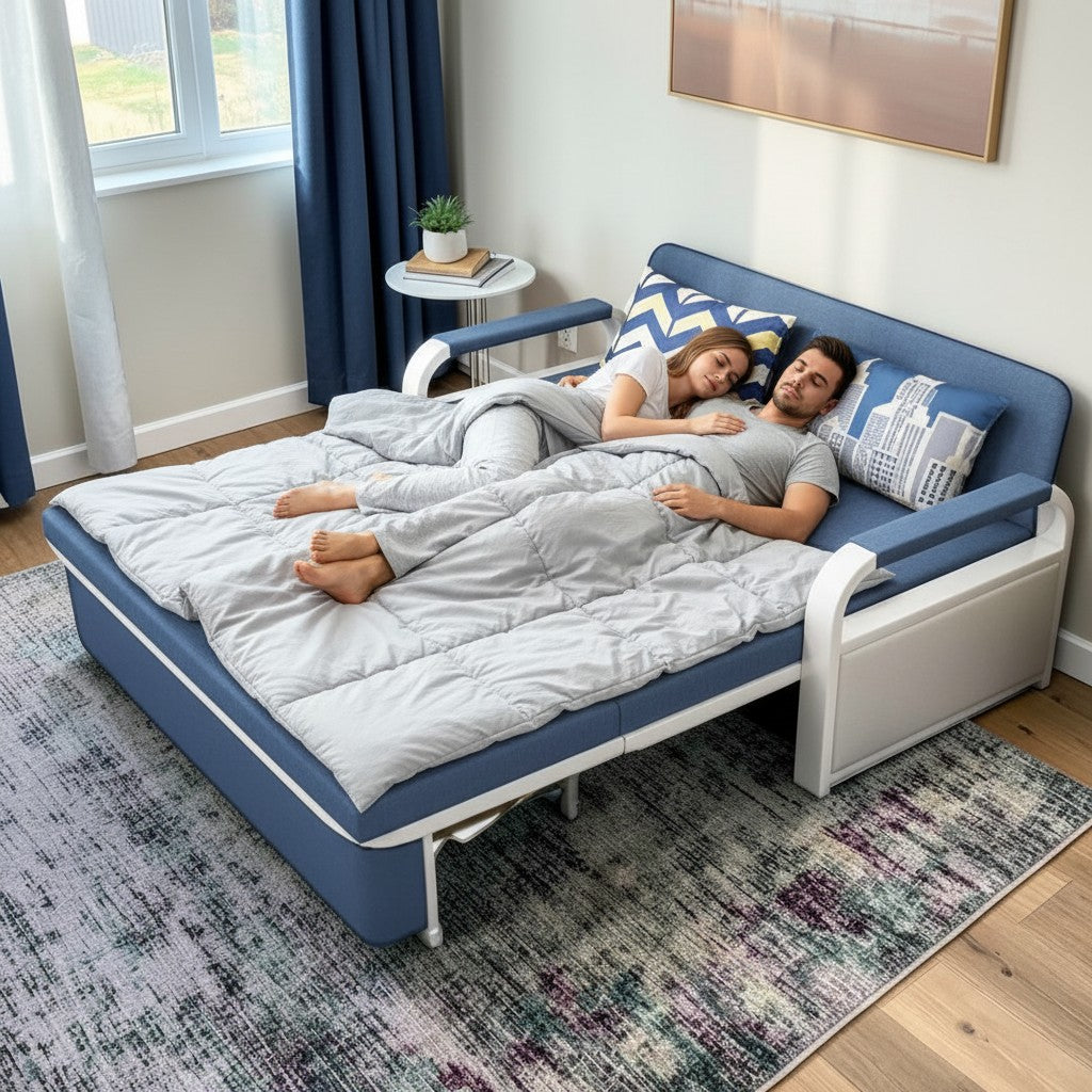 Unicorn Furniture Sofa Bed - Modern Foldable Bed Pull Out Sofa Bed with Storage Sofabed sofa cum bed in Made to Match Cushions (Blue/White)