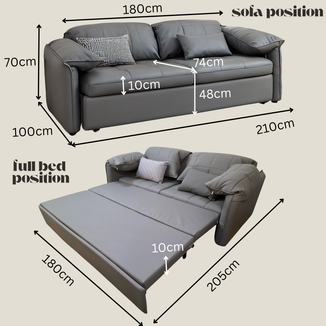 UNICORN FURNITURE Elephant-Style King Size Pull-Out Sofa Bed with Storage – Grey Leather Convertible Couch