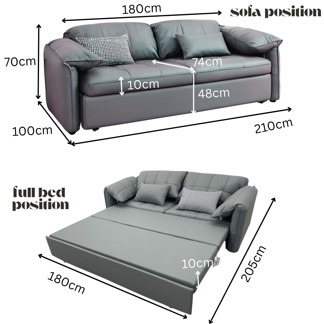 UNICORN FURNITURE Elephant-Style King Size Pull-Out Sofa Bed with Storage – Grey Leather Convertible Couch