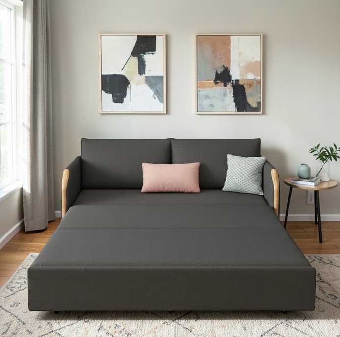 UNICORN FURNITURE Convertible Sofa Bed with Storage, King Size Pull Out Sofa Bed, 3 Seater Sofa Bed in Removable Cotton Fabric, Tool-Free Assembly Sofa Bed with Hidden Storage 170cm (Dark Grey)
