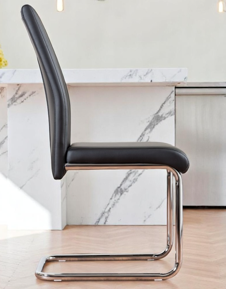 UNICORN FURNITURE 100cm Round Glass Dining Table Set with 4 Faux Leather Chairs – Modern Chrome Nest Design, Tempered Glass Top, for Kitchen & Dining Room