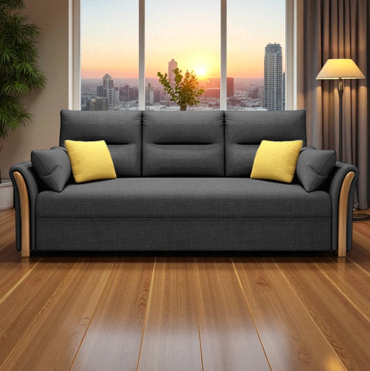 Unicorn Furniture Convertible Sofa Bed King Size Pull Out Sofabed with Storage in Cotton Fabric, Tool-Free Assembly, Modern Reclining Sleeper Couch for Living Room, Guest Room & Small Spaces (Grey)