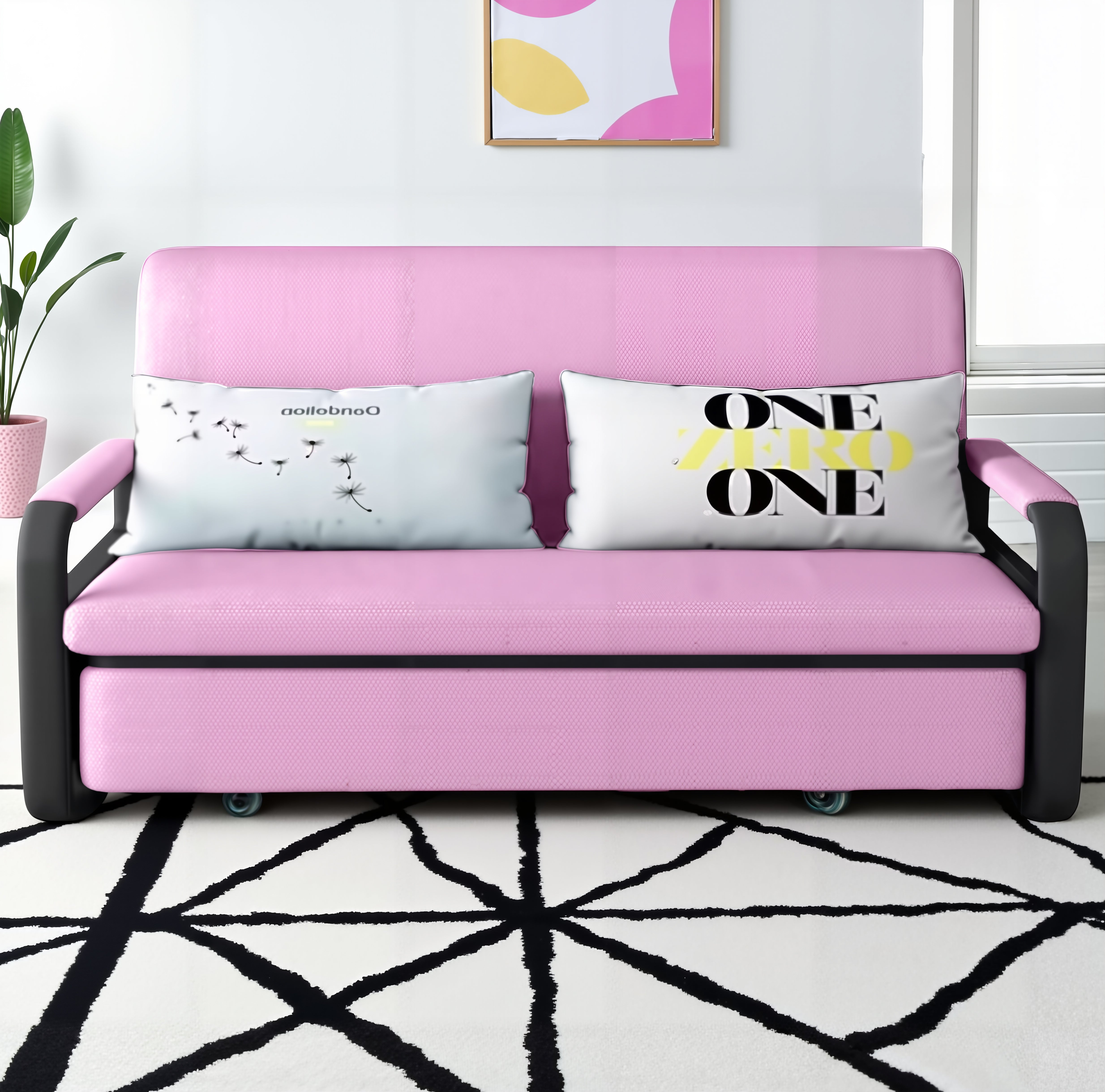 UNICORN FURNITURE Pull Out Sofa Bed with Storage – Convertible Reclining Compact Space Saving Sofabed for Small Spaces 158cm( Pink & Black)