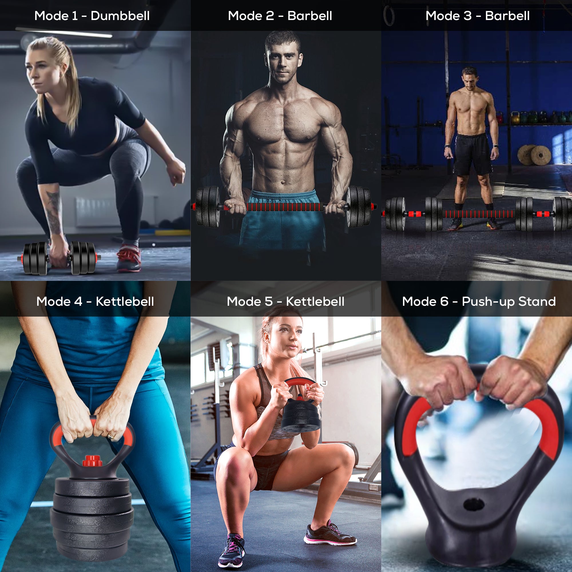 SUREPEFY 30KG Dumbbell Barbell Kettlebell Push Up Stand Weight Set in Weight Adjustable 6 in 1 Weight Lifting Set