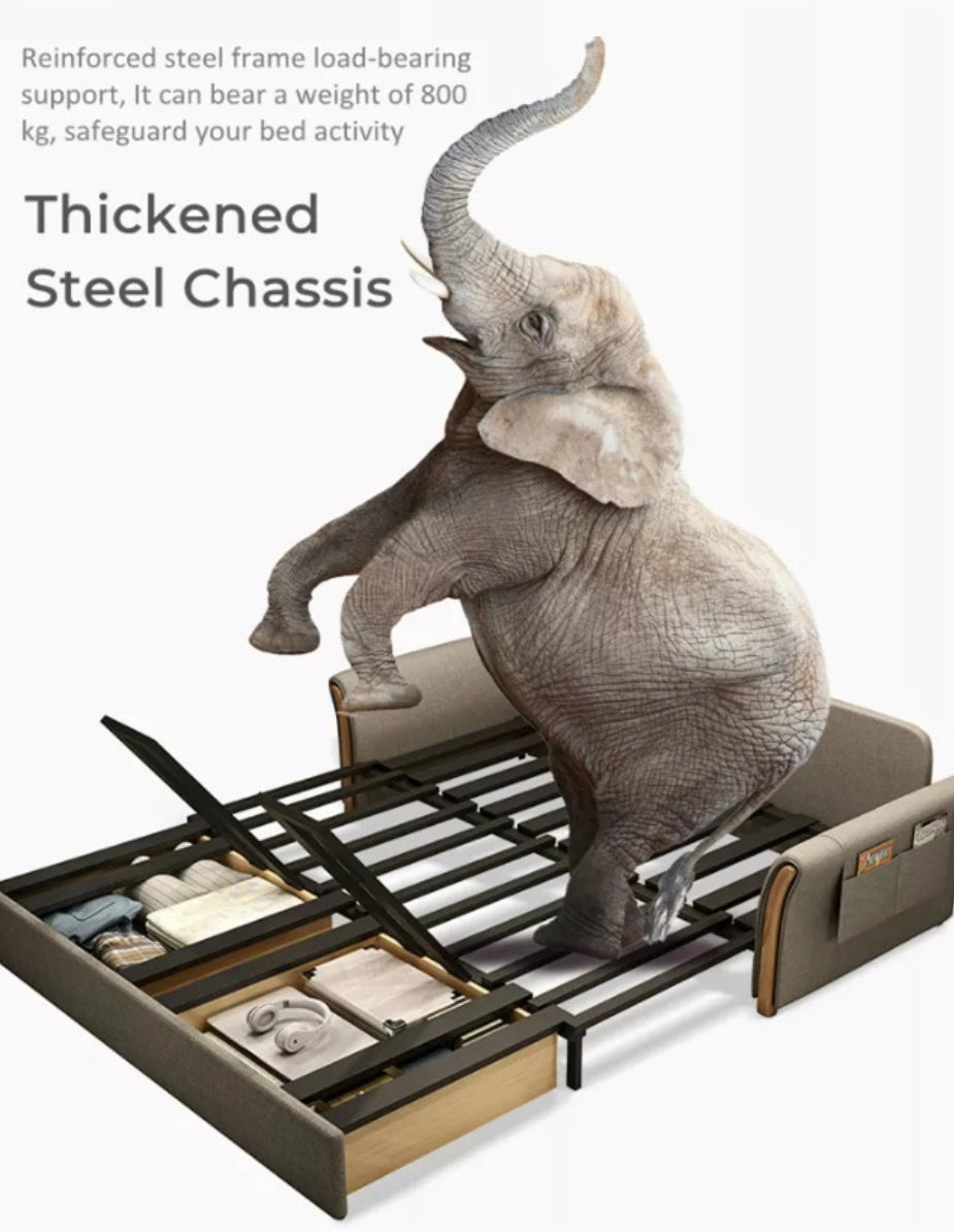 Unicorn Furniture Convertible Sofa Bed King Size Pull Out Sofabed with Storage in Cotton Fabric, Tool-Free Assembly, Modern Reclining Sleeper Couch for Living Room, Guest Room & Small Spaces (Beige)