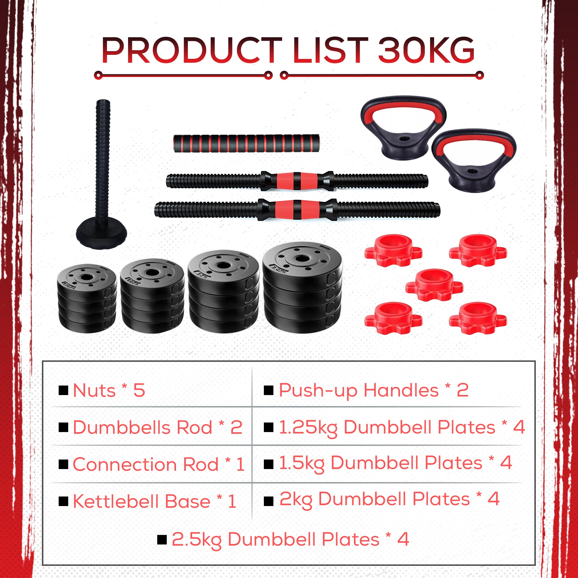 SUREPEFY 30KG Dumbbell Barbell Kettlebell Push Up Stand Weight Set in Weight Adjustable 6 in 1 Weight Lifting Set