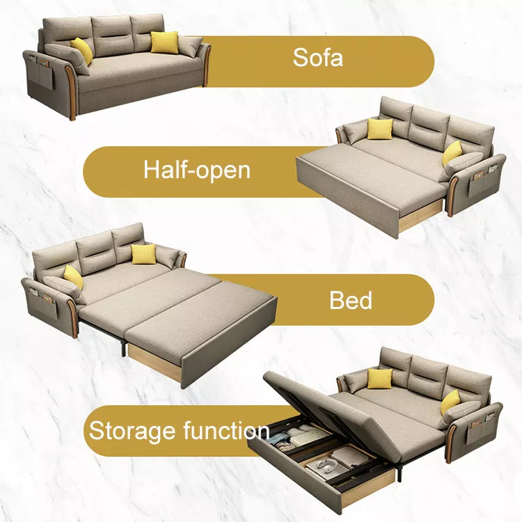 Unicorn Furniture Convertible Sofa Bed King Size Pull Out Sofabed with Storage in Cotton Fabric, Tool-Free Assembly, Modern Reclining Sleeper Couch for Living Room, Guest Room & Small Spaces (Beige)